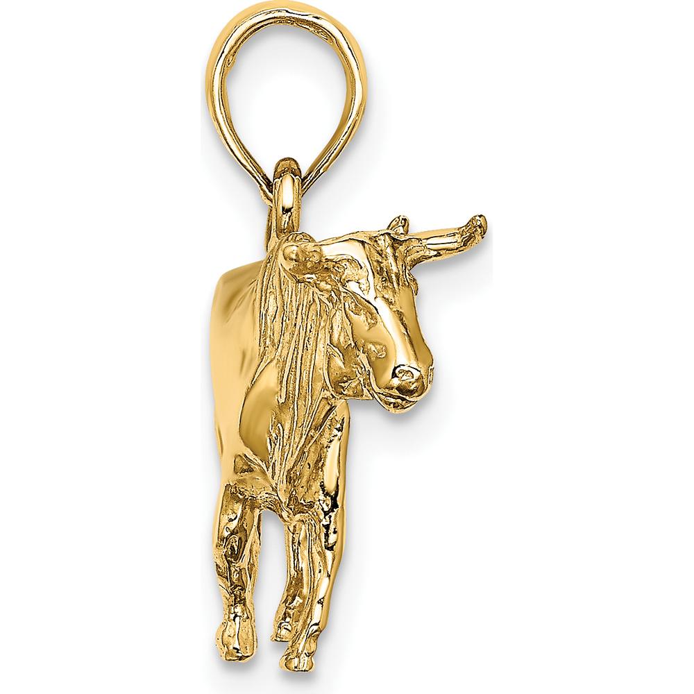14K Yellow Gold 3D Bull with Horns Charm Pendant by Oro Pregiato