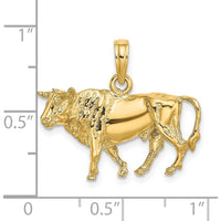 14K Yellow Gold 3D Bull with Horns Charm Pendant by Oro Pregiato