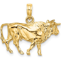 14K Yellow Gold 3D Bull with Horns Charm Pendant by Oro Pregiato