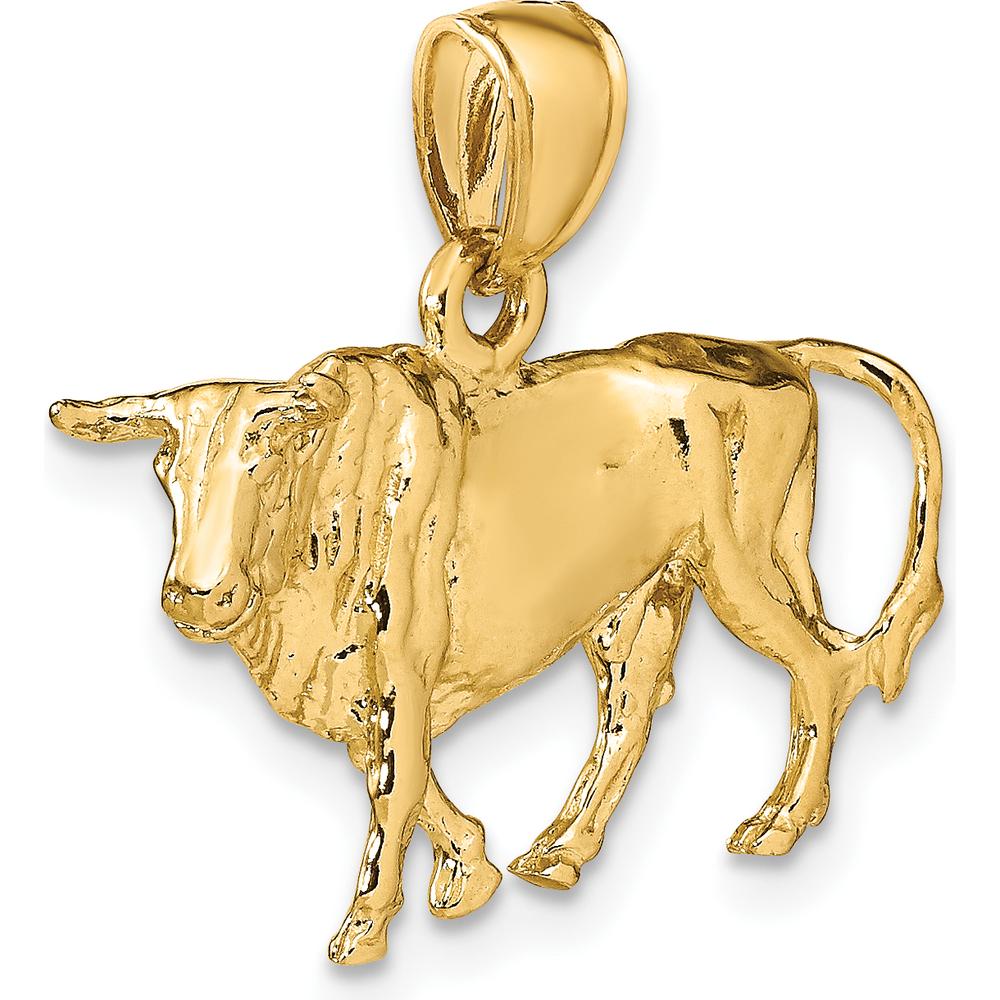 14K Yellow Gold 3D Bull with Horns Charm Pendant by Oro Pregiato