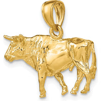 14K Yellow Gold 3D Bull with Horns Charm Pendant by Oro Pregiato