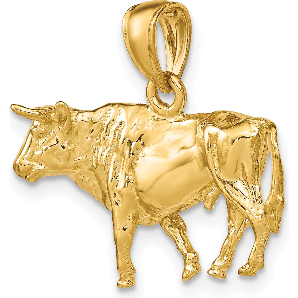 14K Yellow Gold 3D Bull with Horns Charm Pendant by Oro Pregiato