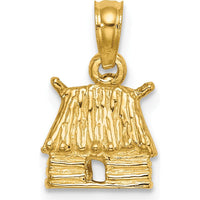 14K Yellow Gold 3D Bungalow Island Hut Charm Pendant by Oro Pregiato