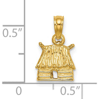 14K Yellow Gold 3D Bungalow Island Hut Charm Pendant by Oro Pregiato