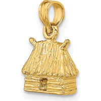 14K Yellow Gold 3D Bungalow Island Hut Charm Pendant by Oro Pregiato