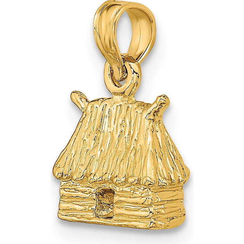 14K Yellow Gold 3D Bungalow Island Hut Charm Pendant by Oro Pregiato