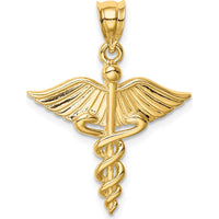 14K Yellow Gold 3D Caduceus Medical Pendant - Polished Finish by Oro Pregiato
