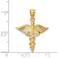 14K Yellow Gold 3D Caduceus Medical Pendant - Polished Finish by Oro Pregiato