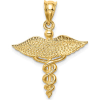 14K Yellow Gold 3D Caduceus Medical Pendant - Polished Finish by Oro Pregiato