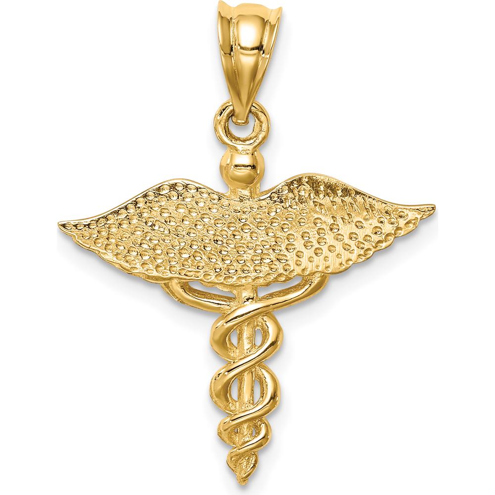 14K Yellow Gold 3D Caduceus Medical Pendant - Polished Finish by Oro Pregiato