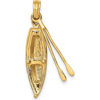 14K Yellow Gold 3D Canoe Pendant with Dangling Oars by Oro Pregiato