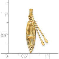 14K Yellow Gold 3D Canoe Pendant with Dangling Oars by Oro Pregiato