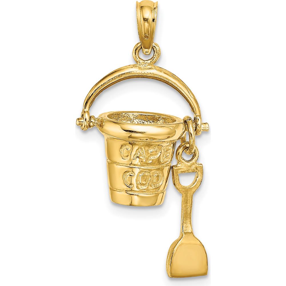 14K Yellow Gold 3D Cape Cod Bucket Charm with Moveable Shovel by Oro Pregiato