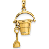 14K Yellow Gold 3D Cape Cod Bucket Charm with Moveable Shovel by Oro Pregiato