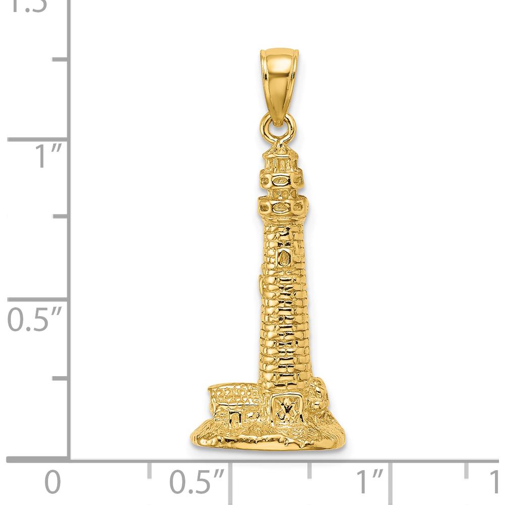 14K Yellow Gold 3D Cape May Lighthouse Pendant with Polished Finish by Oro Pregiato