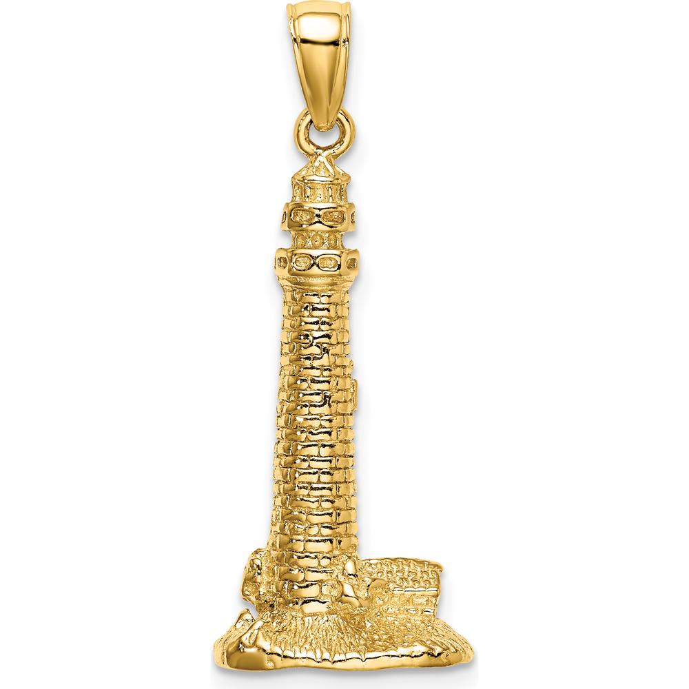 14K Yellow Gold 3D Cape May Lighthouse Pendant with Polished Finish by Oro Pregiato