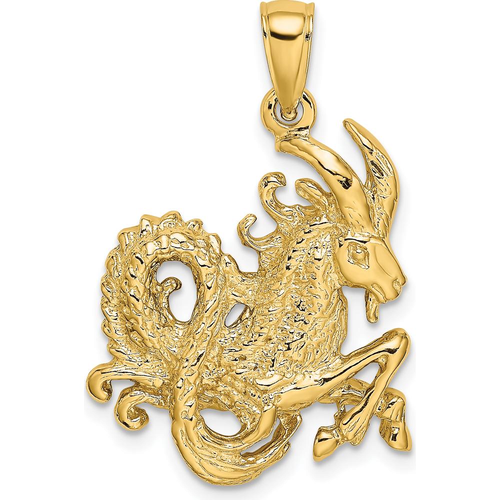 14K Yellow Gold 3D Capricorn Zodiac Charm with Textured Design - 28.7mm Length by Oro Pregiato