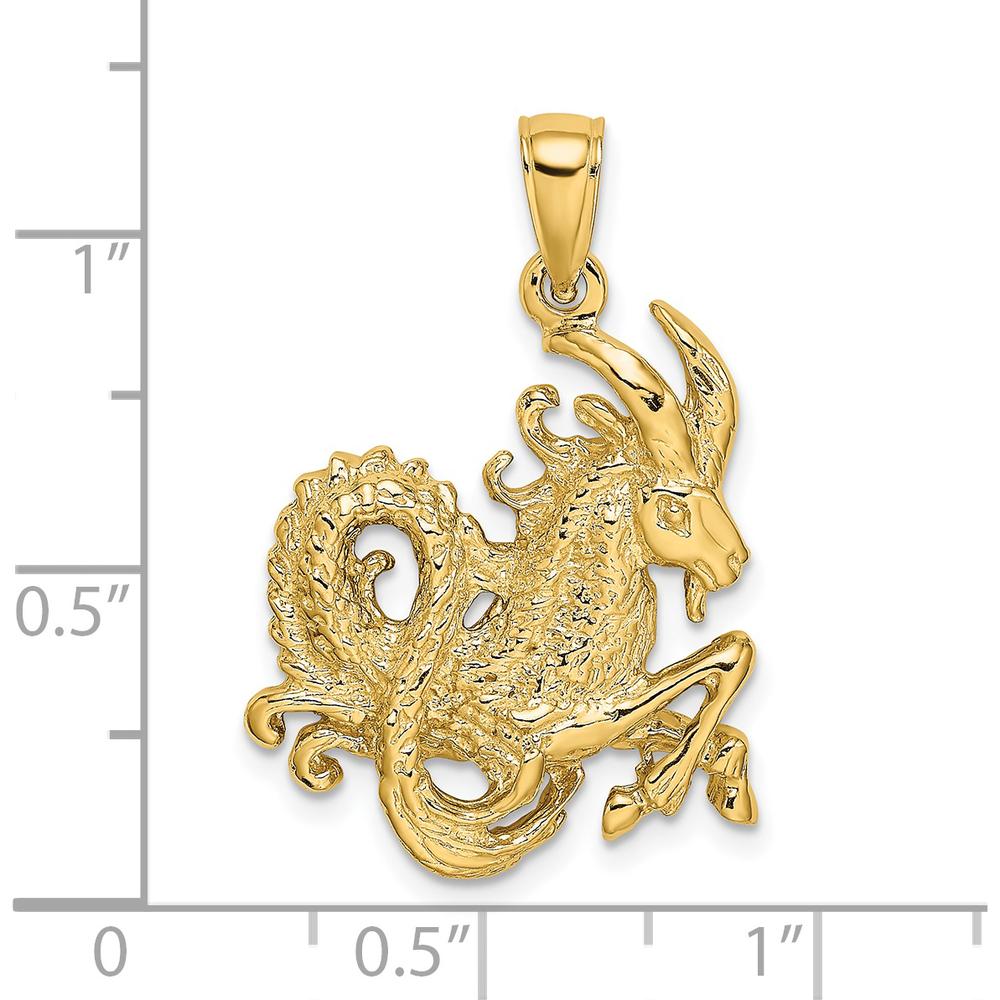 14K Yellow Gold 3D Capricorn Zodiac Charm with Textured Design - 28.7mm Length by Oro Pregiato