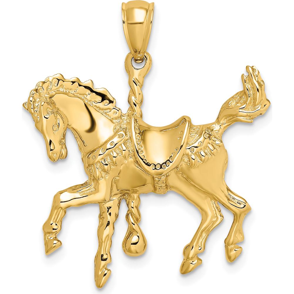 14K Yellow Gold 3D Carousel Horse Charm Pendant - Whimsical Design by Oro Pregiato