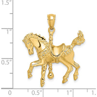 14K Yellow Gold 3D Carousel Horse Charm Pendant - Whimsical Design by Oro Pregiato