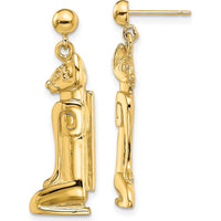 14K Yellow Gold 3D Cat Dangle Earrings, Polished Finish, Statement Jewelry by 0