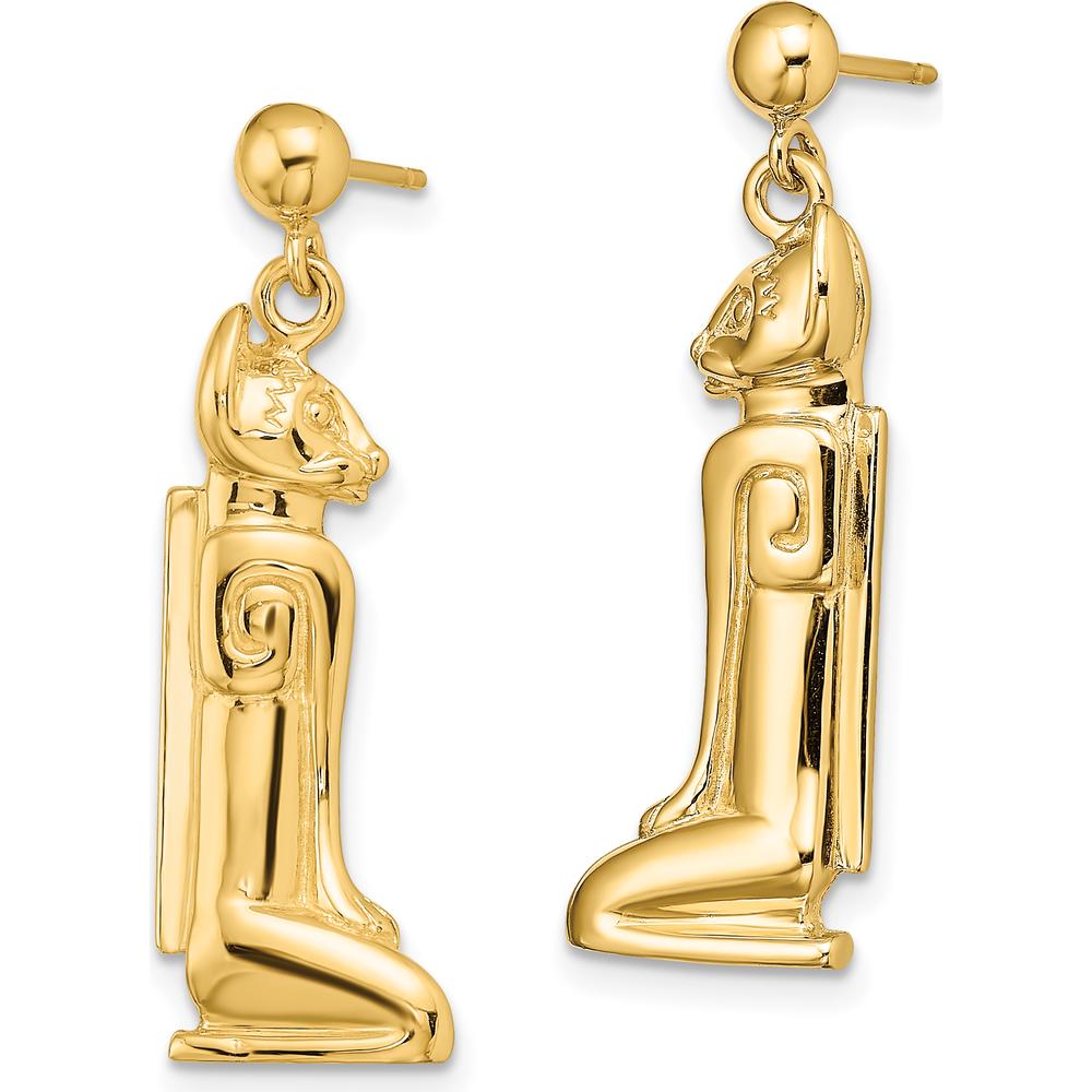 14K Yellow Gold 3D Cat Dangle Earrings, Polished Finish, Statement Jewelry by 0