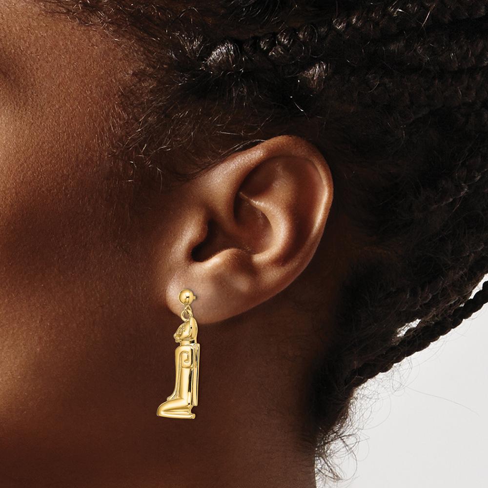 14K Yellow Gold 3D Cat Dangle Earrings, Polished Finish, Statement Jewelry by 0