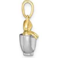 14K Yellow Gold 3D Cat in Mug Pendant with White Rhodium Accents - Playful Charm by Oro Pregiato