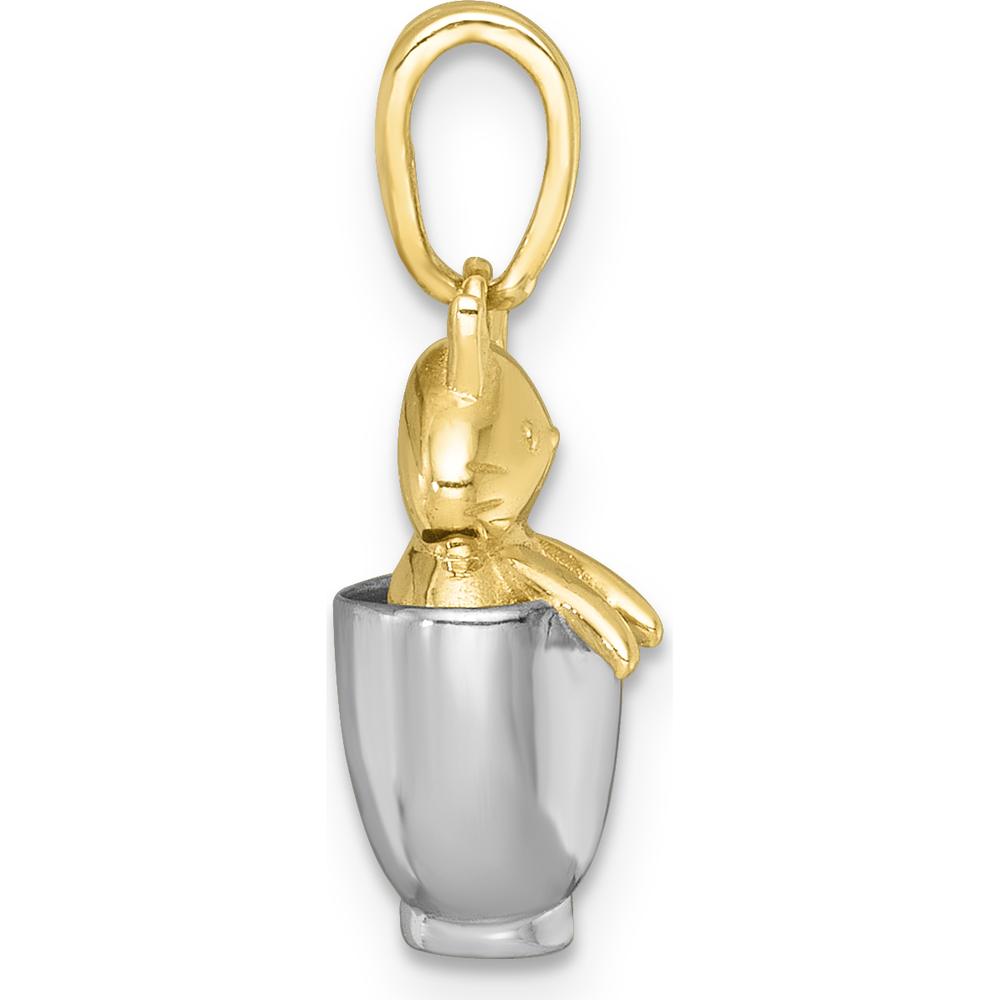 14K Yellow Gold 3D Cat in Mug Pendant with White Rhodium Accents - Playful Charm by Oro Pregiato