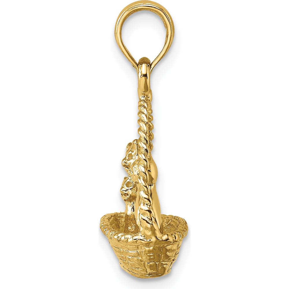 14K Yellow Gold 3D Cats Inside of Basket Pendant Charm - Playful Feline Design by Oro Pregiato