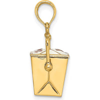 14K Yellow Gold 3D Chinese Take-Out Box Pendant with Red and White Enamel Accent - Moveable Handle by Oro Pregiato