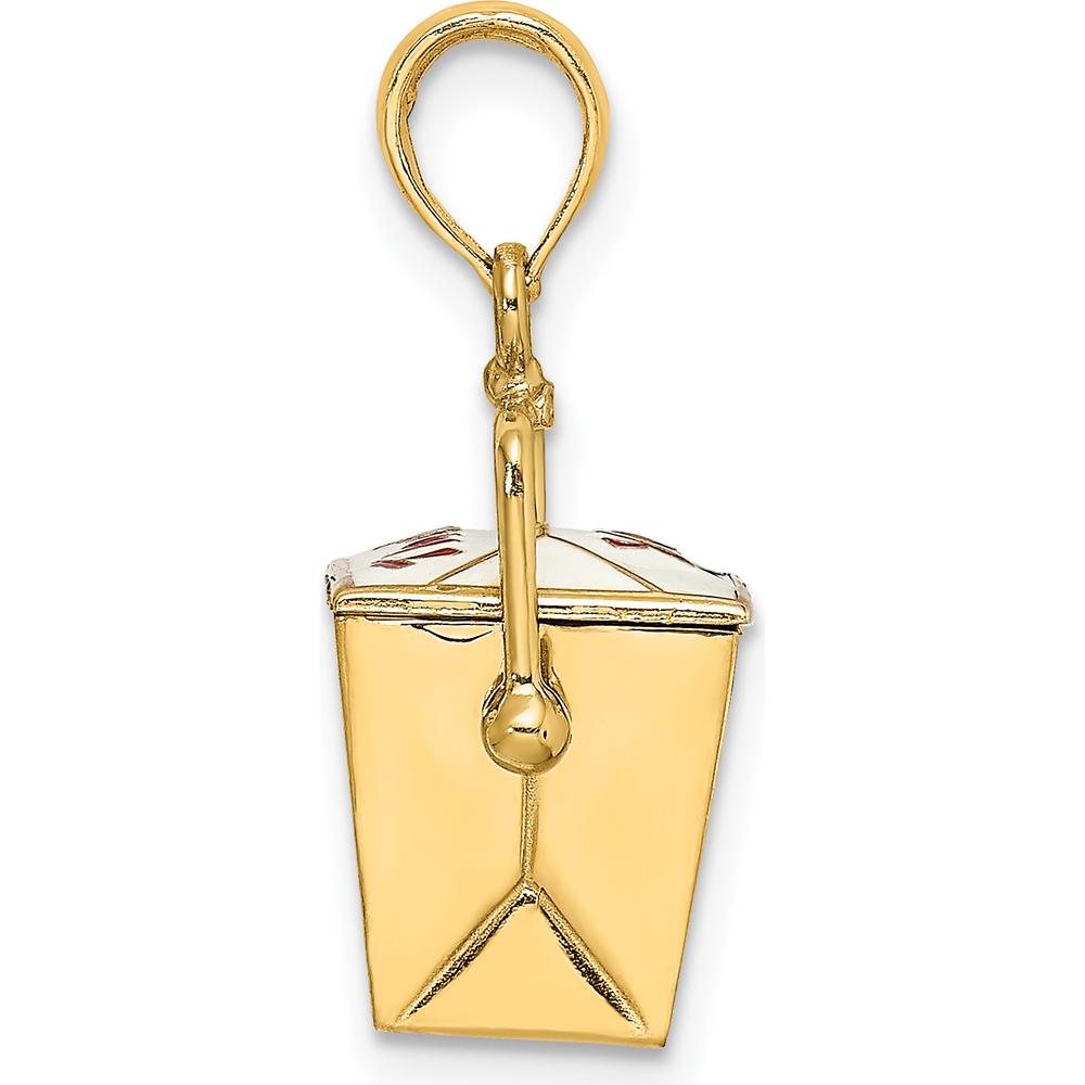 14K Yellow Gold 3D Chinese Take-Out Box Pendant with Red and White Enamel Accent - Moveable Handle by Oro Pregiato