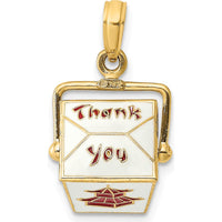 14K Yellow Gold 3D Chinese Take-Out Box Pendant with Red and White Enamel Accent - Moveable Handle by Oro Pregiato