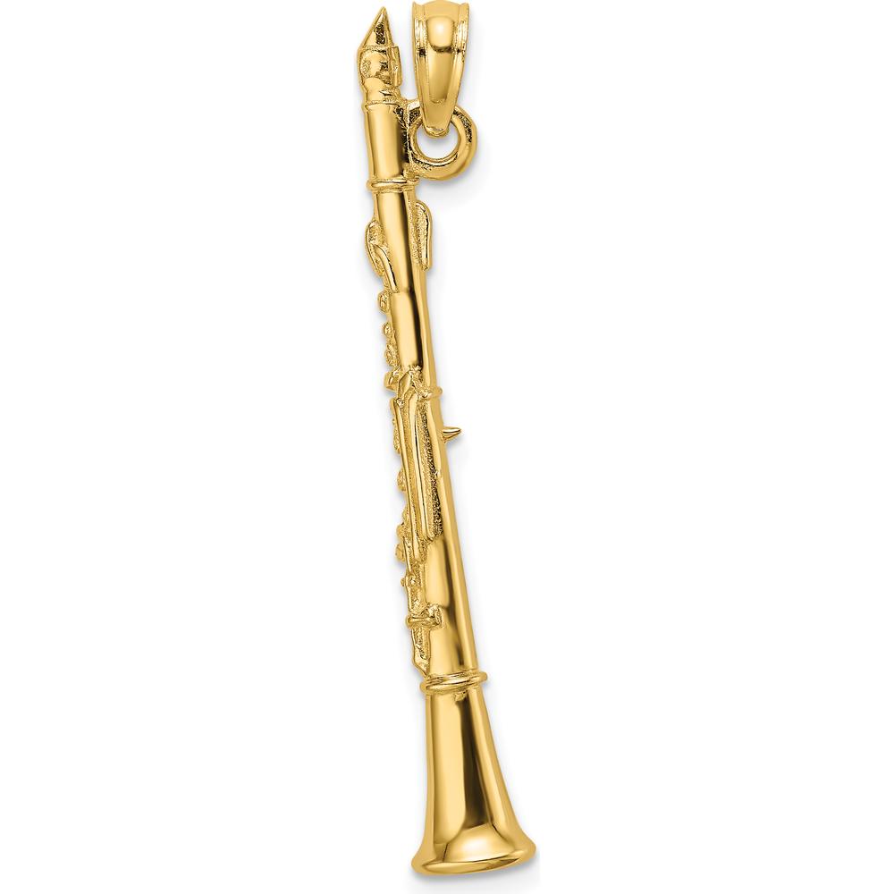 14K Yellow Gold 3D Clarinet Pendant Charm - Polished Finish by Oro Pregiato
