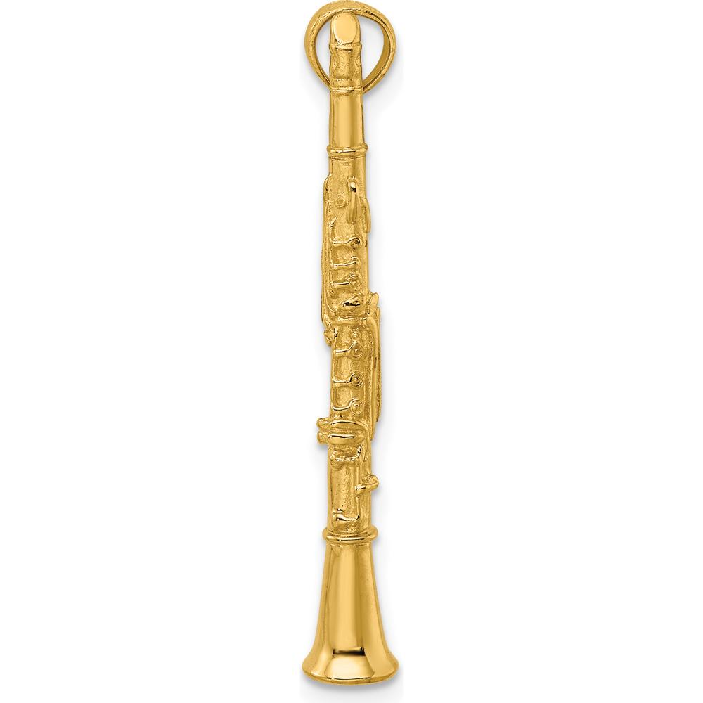 14K Yellow Gold 3D Clarinet Pendant Charm - Polished Finish by Oro Pregiato