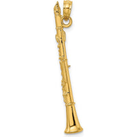 14K Yellow Gold 3D Clarinet Pendant Charm - Polished Finish by Oro Pregiato