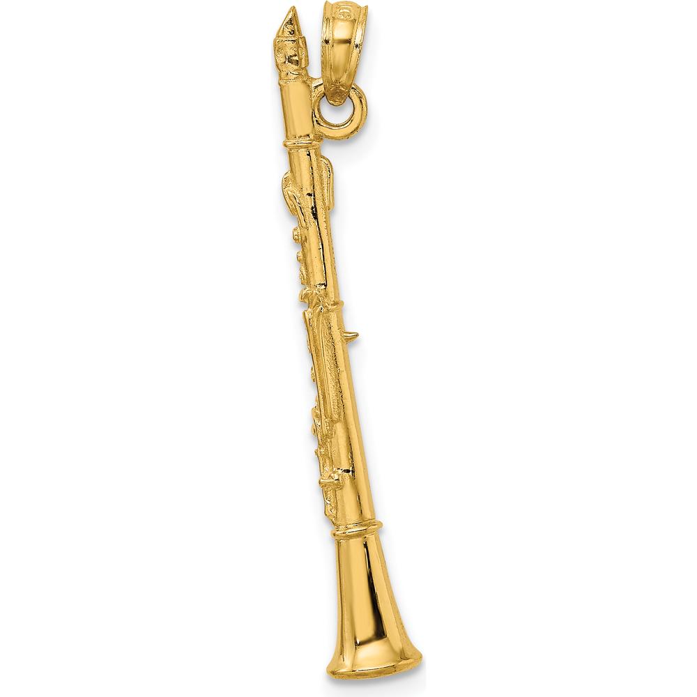 14K Yellow Gold 3D Clarinet Pendant Charm - Polished Finish by Oro Pregiato