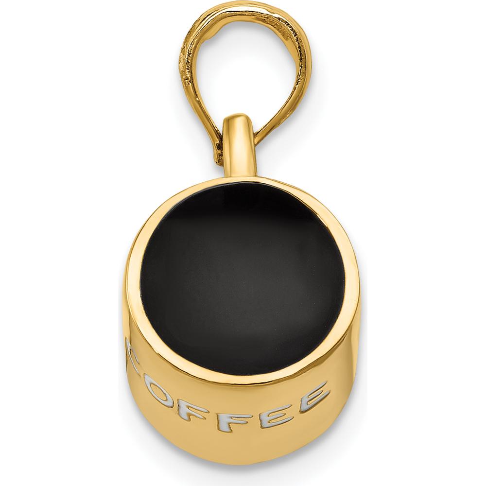14K Yellow Gold 3D Coffee Cup Pendant with Black Enamel Finish by Oro Pregiato
