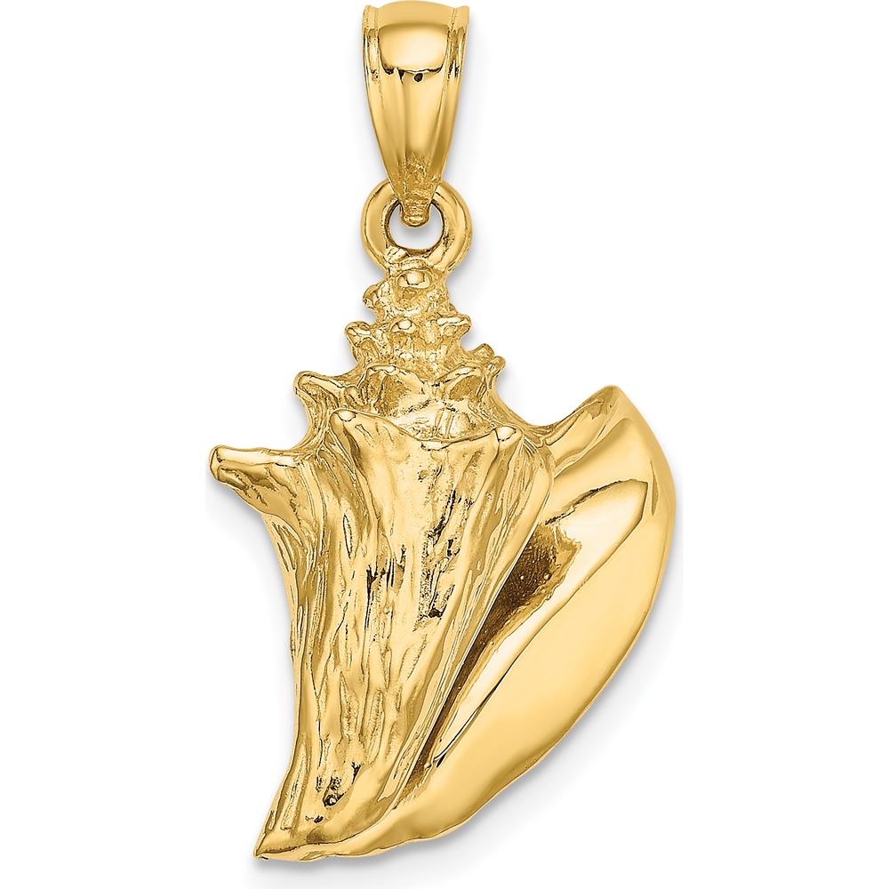14K Yellow Gold 3D Conch Shell Pendant Charm - Beach-Inspired Design by Oro Pregiato