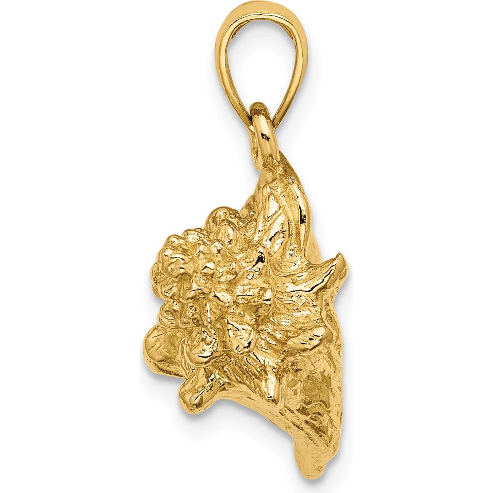 14K Yellow Gold 3D Conch Shell Pendant with Polished Finish by Oro Pregiato