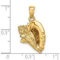 14K Yellow Gold 3D Conch Shell Pendant with Polished Finish by Oro Pregiato