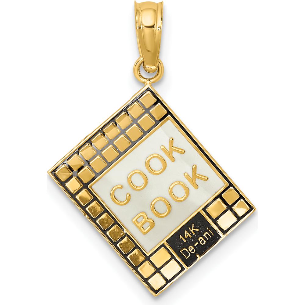 14K Yellow Gold 3D Cook Book Charm with Black and White Enamel Accents by Oro Pregiato