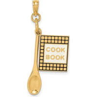 14K Yellow Gold 3D Cookbook and Spoon Charm with Black and White Enamel by Oro Pregiato