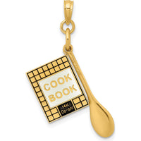 14K Yellow Gold 3D Cookbook and Spoon Charm with Black and White Enamel by Oro Pregiato