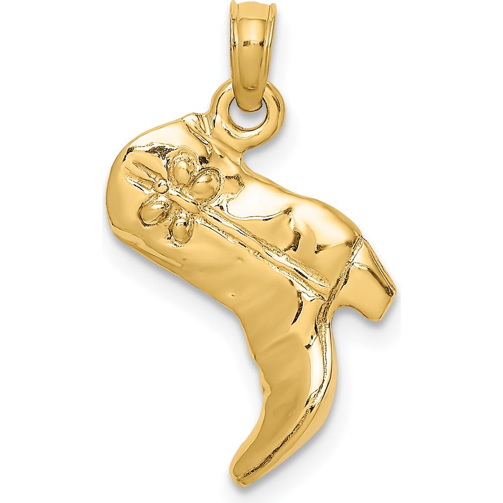 14K Yellow Gold 3D Cowboy Boot Charm - Polished Western Design by Oro Pregiato