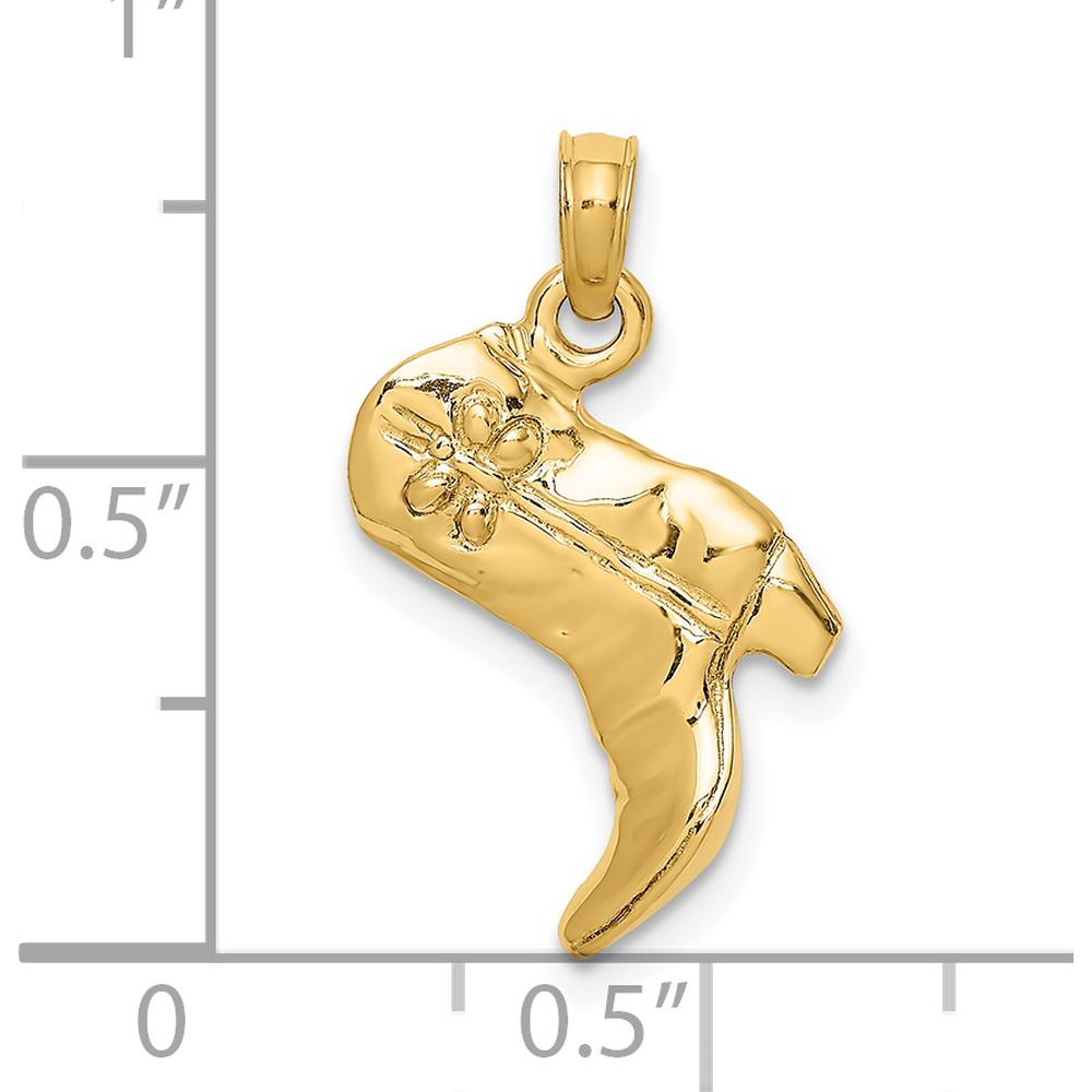 14K Yellow Gold 3D Cowboy Boot Charm - Polished Western Design by Oro Pregiato