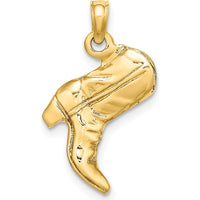 14K Yellow Gold 3D Cowboy Boot Charm - Polished Western Design by Oro Pregiato