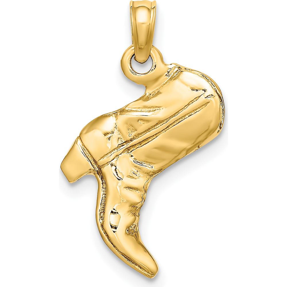 14K Yellow Gold 3D Cowboy Boot Charm - Polished Western Design by Oro Pregiato