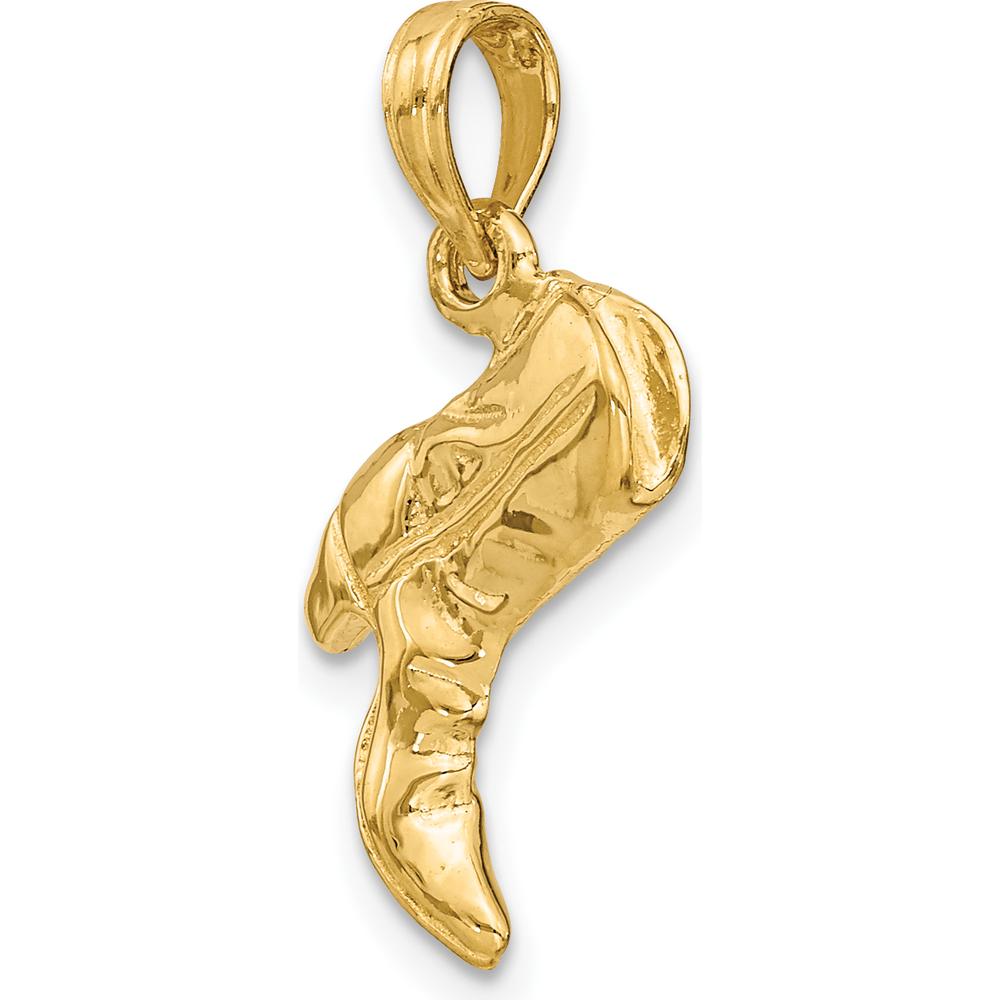 14K Yellow Gold 3D Cowboy Boot Charm - Polished Western Design by Oro Pregiato