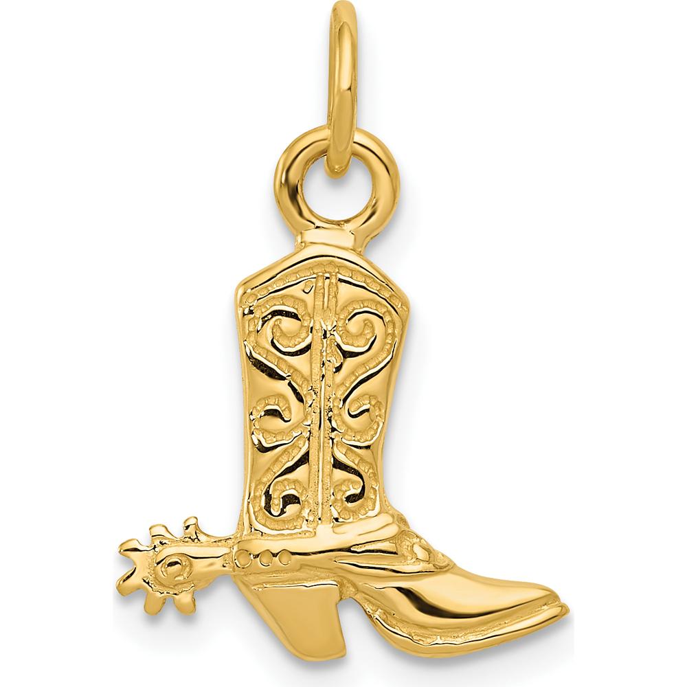 14K Yellow Gold 3D Cowboy Boot with Spur Pendant - Western Charm Jewelry Piece by Oro Pregiato